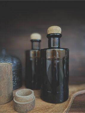 Vintage Amber Apothecary Bottles Set Cork Glass Rustic Decor